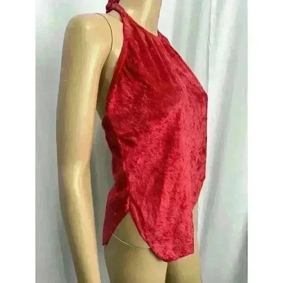 VTG Velour Sexy Red Halter Top 90s Rave Festival Y2K Asymmetrical Size M/L - Picture 3 of 14